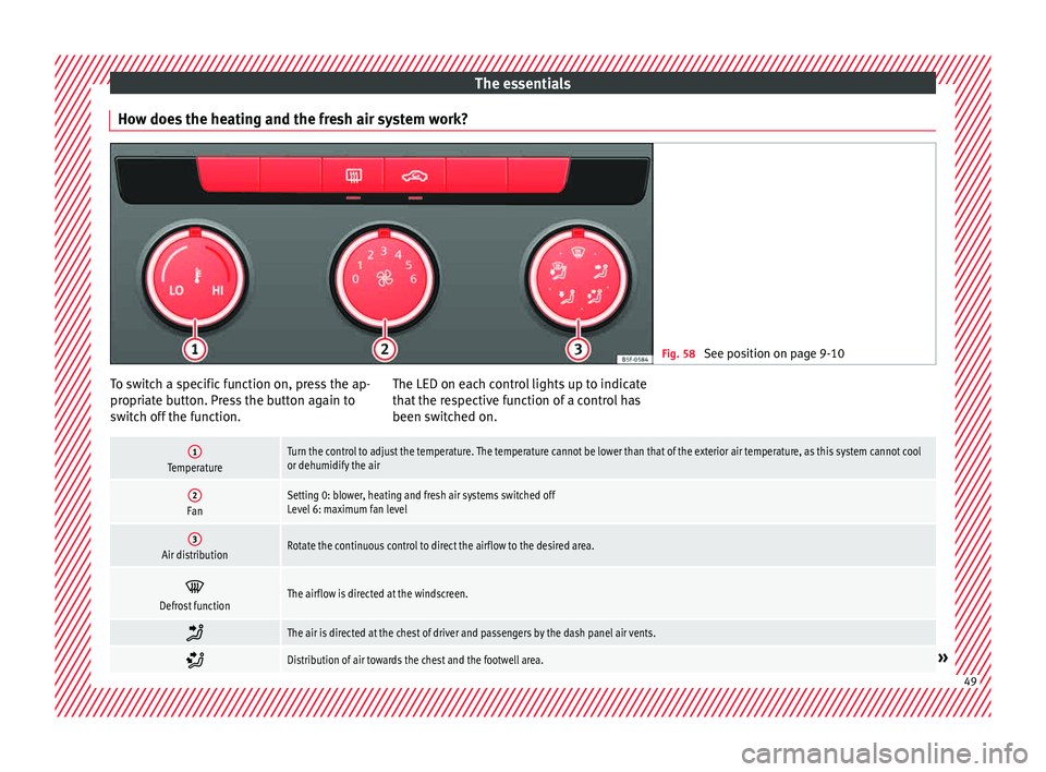 Seat Leon Sportstourer 2015 Workshop Manual The essentials
How does the heating and the fresh air system work? Fig. 58
See position on page 9-10 To switch a specific function on, press the ap-
pr
opri
at
e button. Press the button again to
swi Seat Leon Sportstourer 2015 Workshop Manual The essentials
How does the heating and the fresh air system work? Fig. 58
See position on page 9-10 To switch a specific function on, press the ap-
pr
opri
at
e button. Press the button again to
swi