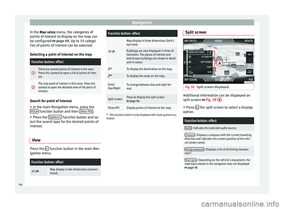 Seat Leon Sportstourer 2014  NAVI SYSTEM PLUS Navigation
In the  Map setup menu, the categories of
points  of
 interest to display on the map can
be configured  ››› page 49. Up to 10 catego-
ries

 of points of interest can be selected.
Sel