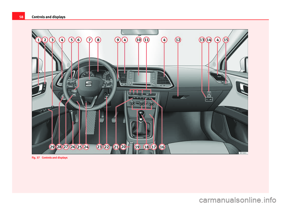 Seat Leon 5D 2013 Workshop Manual 58Controls and displays
Fig. 37 Controls and displays Seat Leon 5D 2013 Workshop Manual 58Controls and displays
Fig. 37 Controls and displays