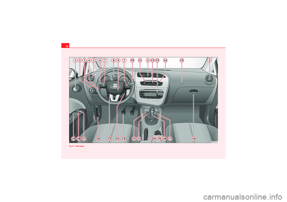 Seat Leon 5D 2009 Workshop Manual 52
Fig. 31 Dash panelLeon_EN.book Seite 52 Dienstag, 8. September 2009 5:25 17 Seat Leon 5D 2009 Workshop Manual 52
Fig. 31 Dash panelLeon_EN.book Seite 52 Dienstag, 8. September 2009 5:25 17