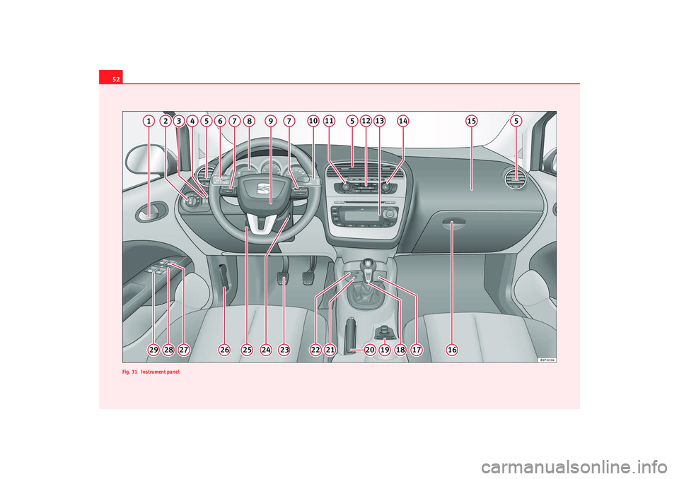 Seat Leon 5D 2008 Workshop Manual 52
Fig. 31 Instrument panelleon_ingles Seite 52 Montag, 26. Januar 2009 4:29 16 Seat Leon 5D 2008 Workshop Manual 52
Fig. 31 Instrument panelleon_ingles Seite 52 Montag, 26. Januar 2009 4:29 16