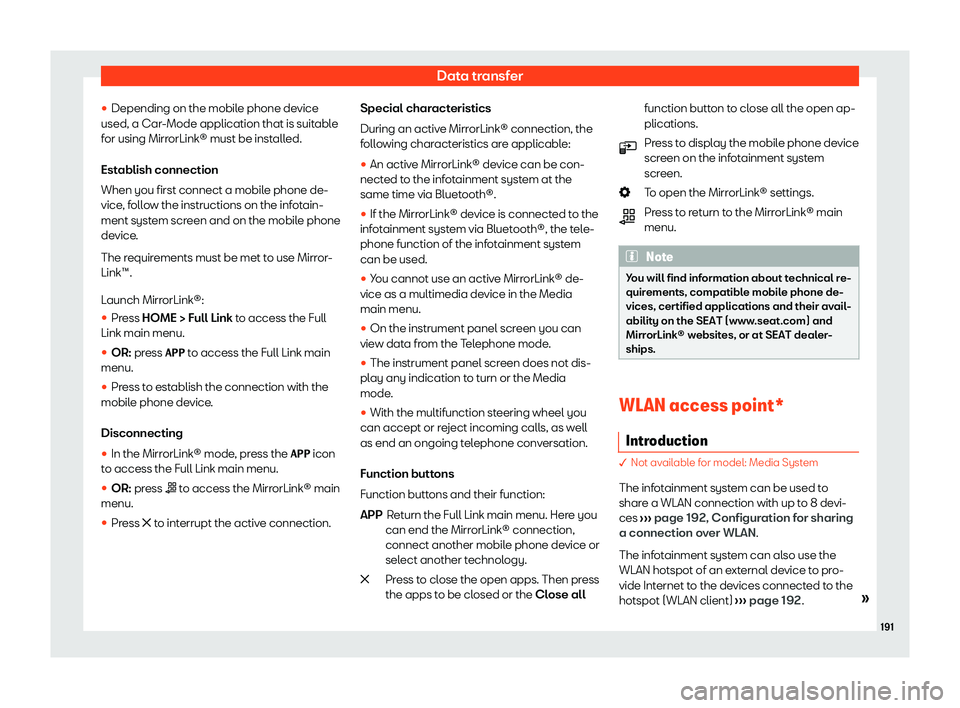 Seat Tarraco 2020  Owners manual Data transfer
