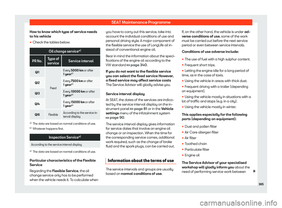 Seat Tarraco 2020  Owners manual SEAT Maintenance Programme
How to know which type of service needs
t o his v
ehicle
