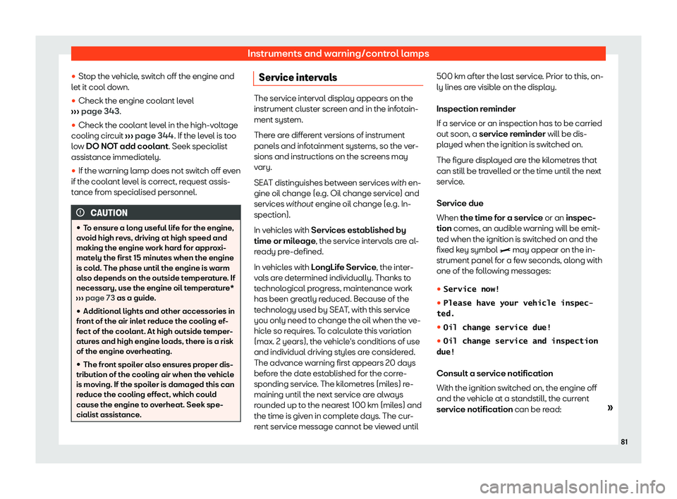 Seat Tarraco 2020 Owners Guide Instruments and warning/control lamps

