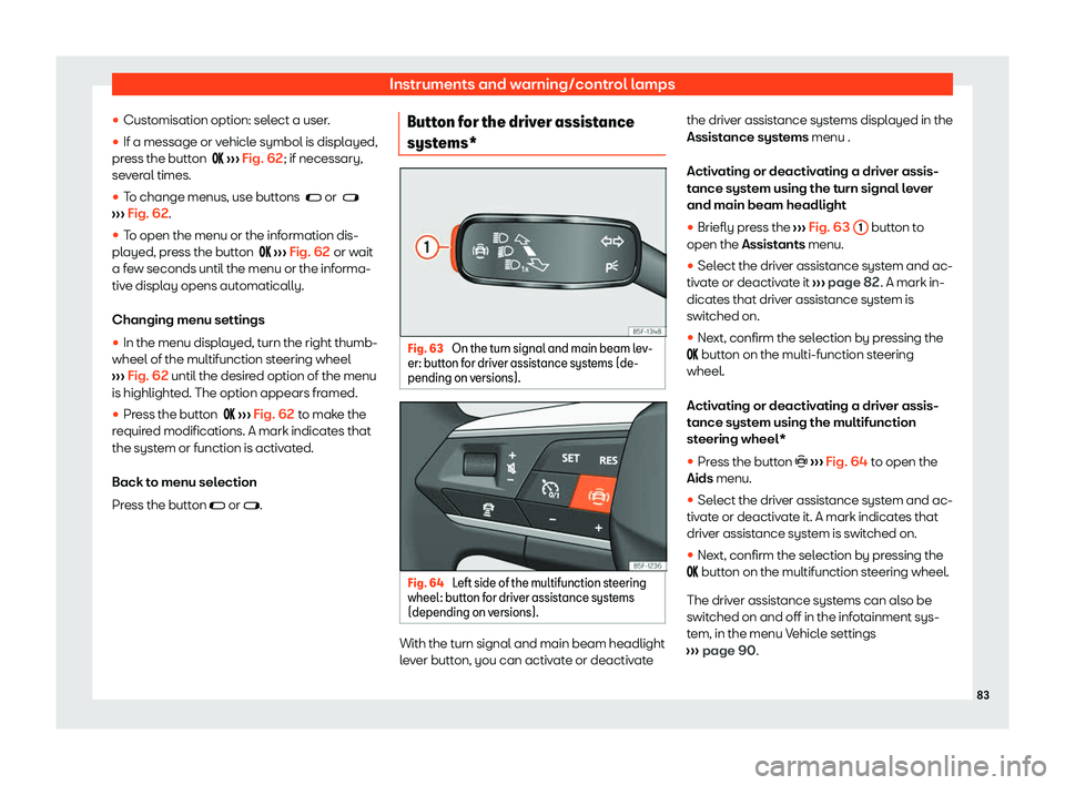 Seat Tarraco 2020 Owners Guide Instruments and warning/control lamps
