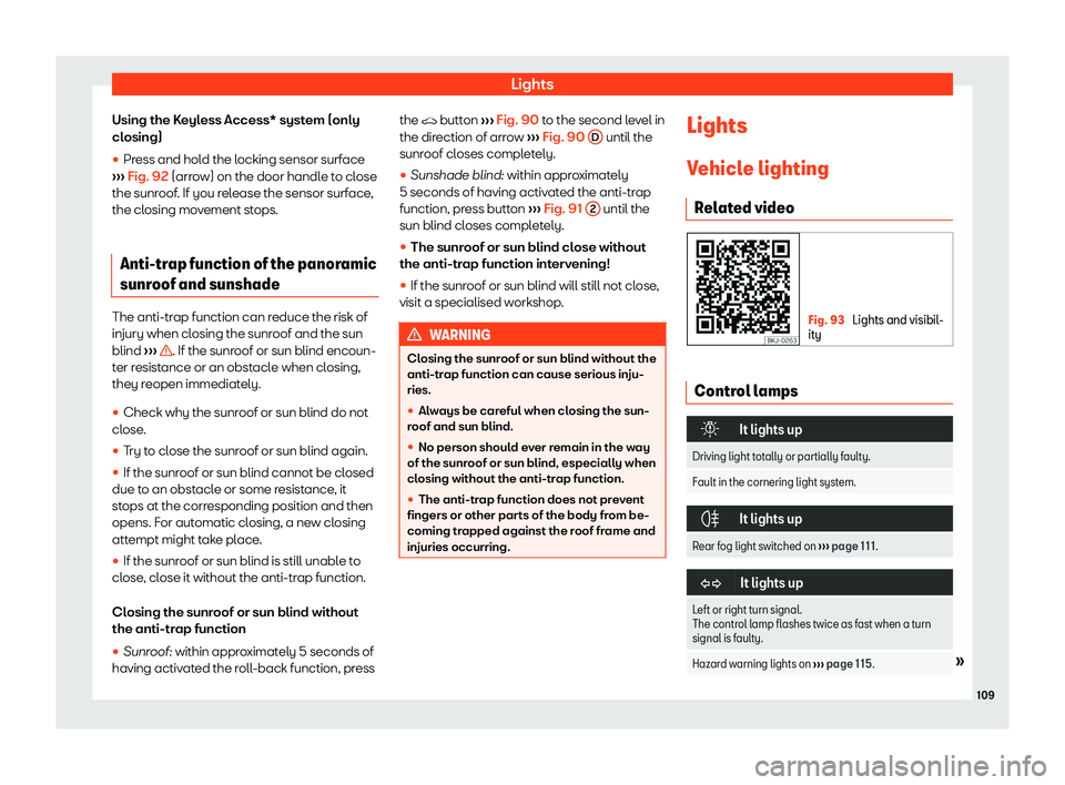 Seat Tarraco 2019  Owners manual Lights
Using the Keyless Access* system (only
cl osing)
