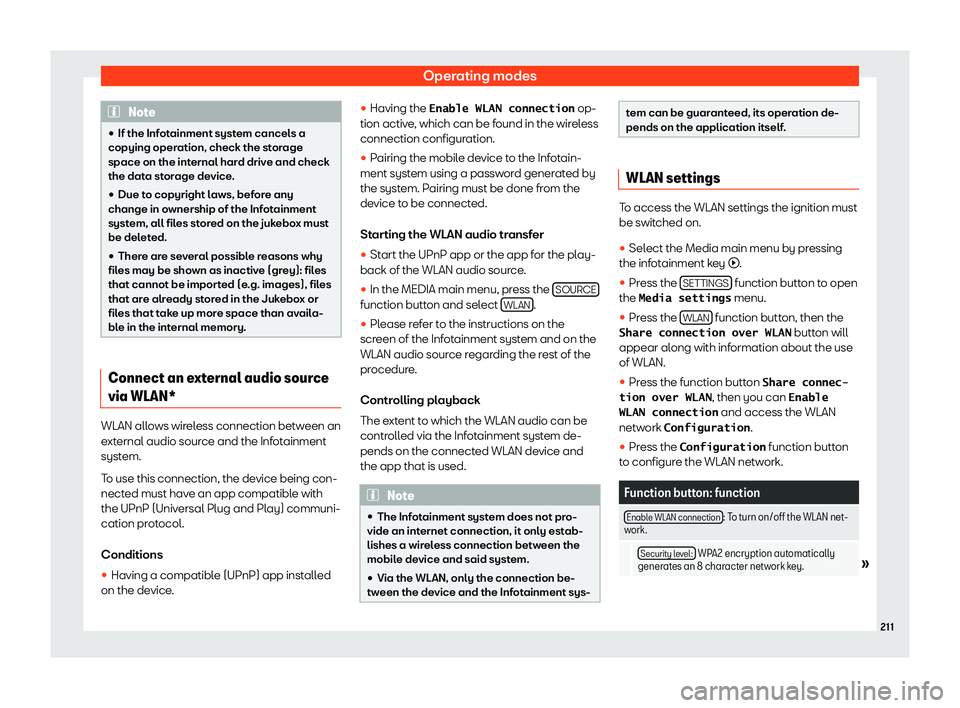 Seat Tarraco 2019  Owners manual Operating modes
Note
