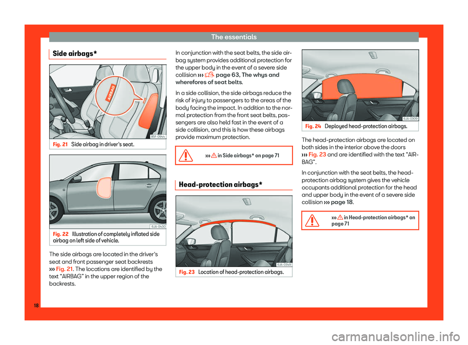 Seat Toledo 2018 User Guide The essentials
Side airbags* Fig. 21 
Side airbag in driver