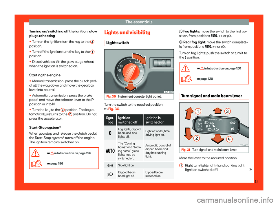 Seat Toledo 2018  Owners manual The essentials
Turning on/switching off the ignition, glow
plugs r eheating
