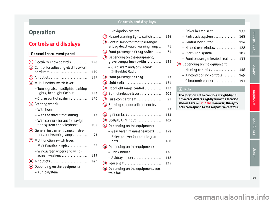 Seat Toledo 2015 Owners Guide Controls and displays
Operation
C ontr
o
ls and displays
General instrument panel Electric window controls
. . . . . . . . . .120
Control for adjusting electric exteri-
or mirror s . . . . . . . . . Seat Toledo 2015 Owners Guide Controls and displays
Operation
C ontr
o
ls and displays
General instrument panel Electric window controls
. . . . . . . . . .120
Control for adjusting electric exteri-
or mirror s . . . . . . . . .
