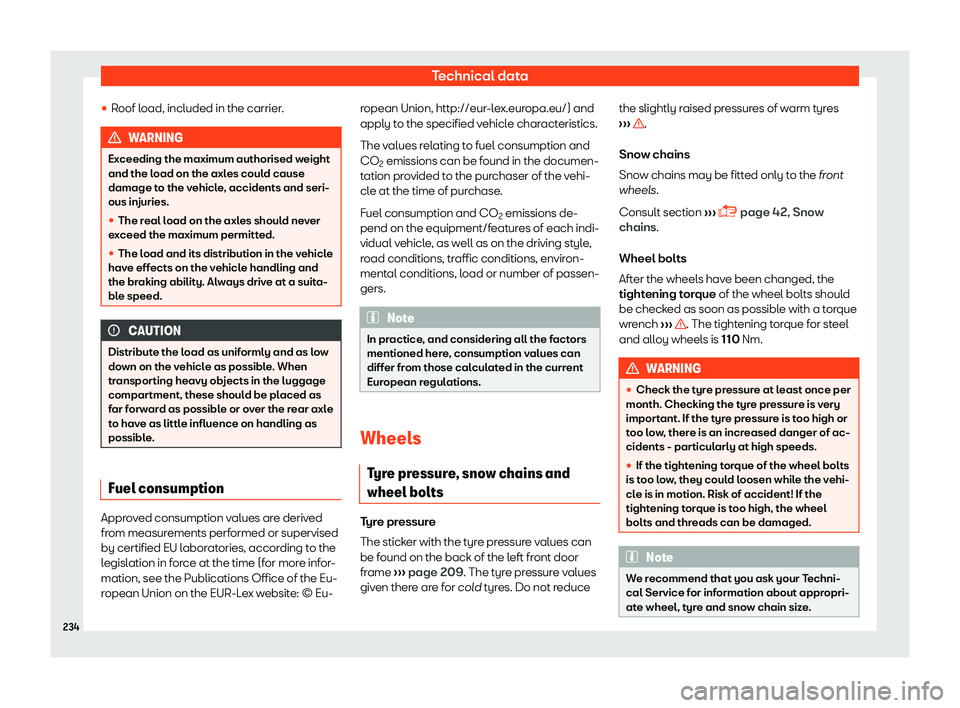 Seat Mii 2018  Owners manual Technical data

