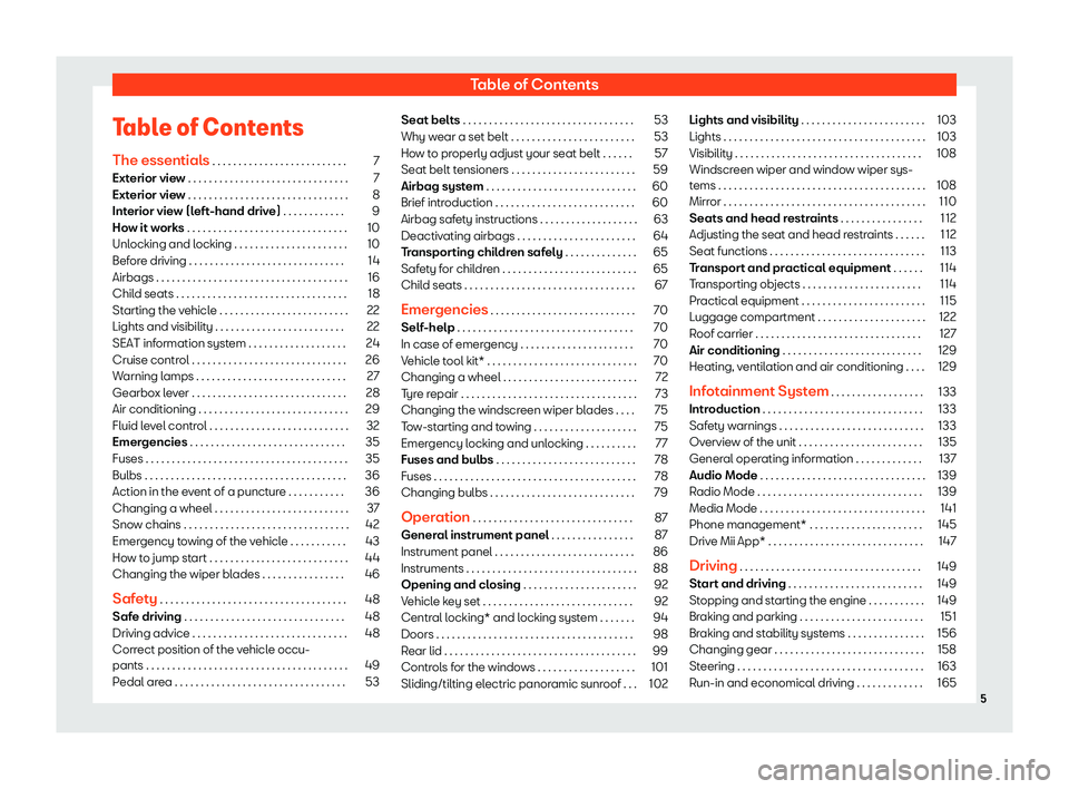 Seat Mii 2018 Owners manual Table of Contents
Table of Contents The essential s
. . . . . . . . . . . . . . . . . . . . . . . . . .
7
Exterior view . . . . . . . . . . . . . . . . . . . . . . . . . . . . . . . 7
Exterior view . Seat Mii 2018 Owners manual Table of Contents
Table of Contents The essential s
. . . . . . . . . . . . . . . . . . . . . . . . . .
7
Exterior view . . . . . . . . . . . . . . . . . . . . . . . . . . . . . . . 7
Exterior view .
