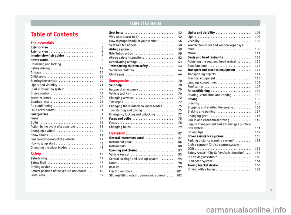 Seat Mii 2016  Owners manual Table of Contents
Table of Contents
The e s
senti
als . . . . . . . . . . . . . . . . . . . . . . . . 5
Exterior view  . . . . . . . . . . . . . . . . . . . . . . . . . . . . 5
Exterior view  . . . . 