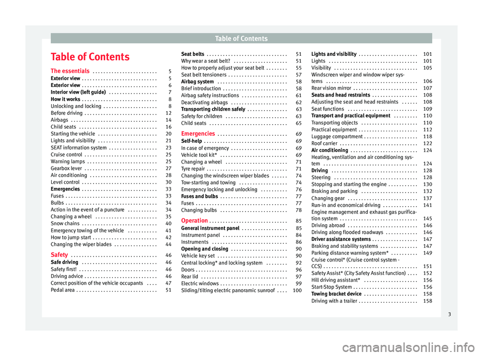 Seat Mii 2015  Owners manual Table of Contents
Table of Contents
The e s
senti
als . . . . . . . . . . . . . . . . . . . . . . . . 5
Exterior view  . . . . . . . . . . . . . . . . . . . . . . . . . . . . 5
Exterior view  . . . . 