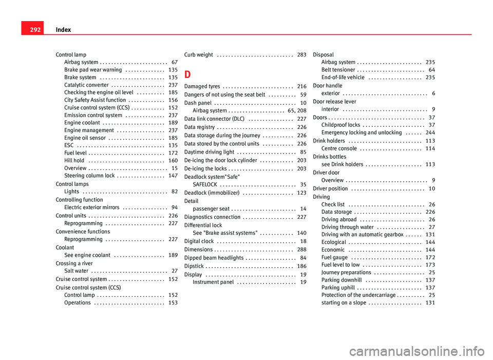 Seat Mii 2013 Workshop Manual Control lampAirbag system . . . . . . . . . . . . . . . . . . . . . . . . 67
Brake pad wear warning . . . . . . . . . . . . . . 135
Brake system . . . . . . . . . . . . . . . . . . . . . . . 135
Ca Seat Mii 2013 Workshop Manual Control lampAirbag system . . . . . . . . . . . . . . . . . . . . . . . . 67
Brake pad wear warning . . . . . . . . . . . . . . 135
Brake system . . . . . . . . . . . . . . . . . . . . . . . 135
Ca