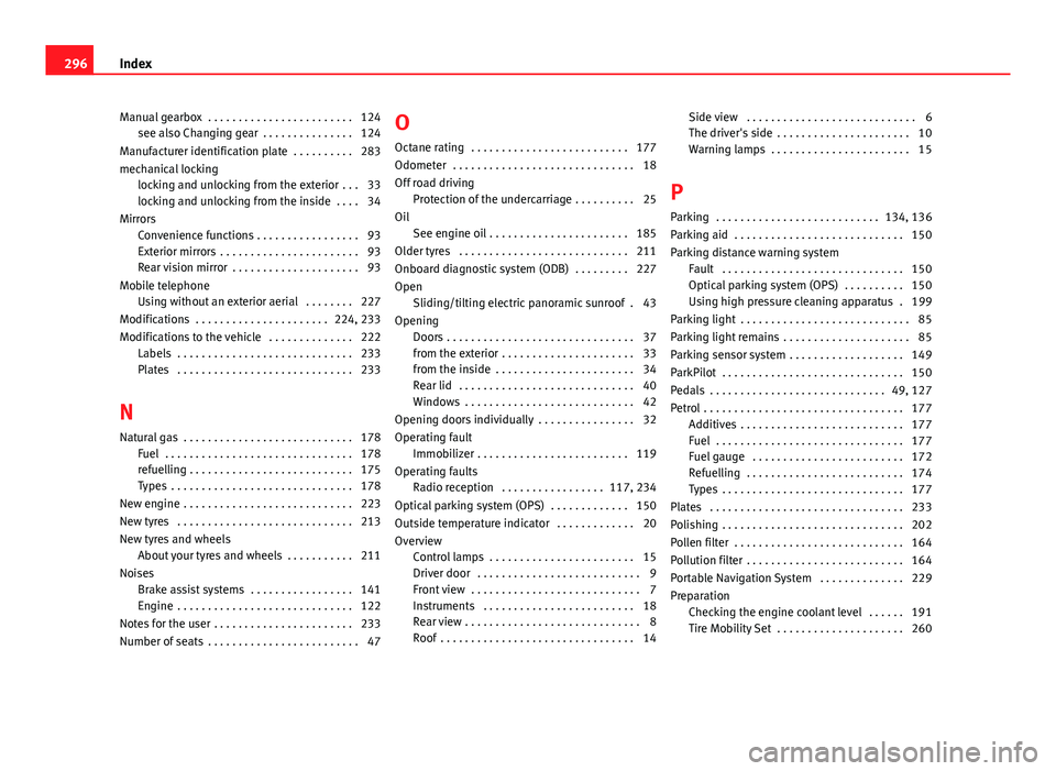 Seat Mii 2013  Owners manual Manual gearbox  . . . . . . . . . . . . . . . . . . . . . . . . 124see also Changing gear  . . . . . . . . . . . . . . . 124
Manufacturer identification plate  . . . . . . . . . . 283
mechanical locki