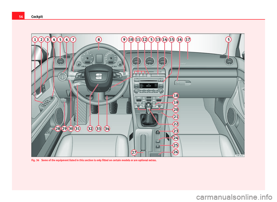 Seat Exeo ST 2011 Workshop Manual 56Cockpit
Fig. 36 Some of the equipment listed in this section is only fitted on certain models or are optional extras. Seat Exeo ST 2011 Workshop Manual 56Cockpit
Fig. 36 Some of the equipment listed in this section is only fitted on certain models or are optional extras.