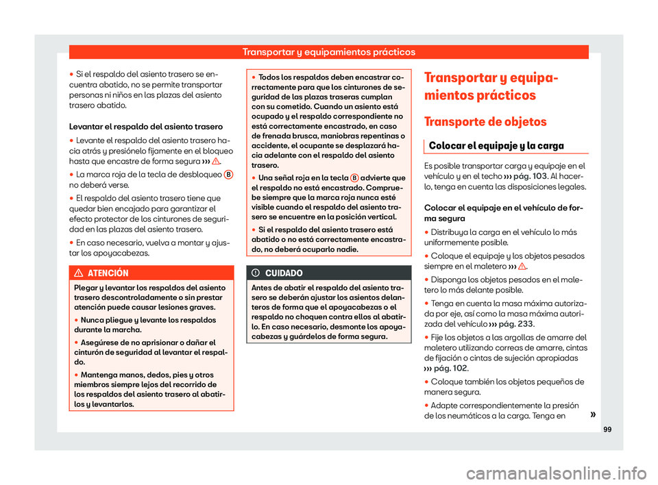 Seat Mii electric 2020  Manual de instrucciones (in Spanish) Transportar y equipamientos pr