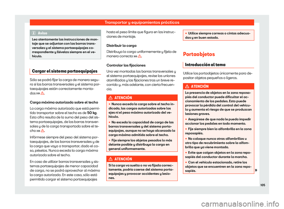 Seat Mii electric 2020  Manual de instrucciones (in Spanish) Transportar y equipamientos pr