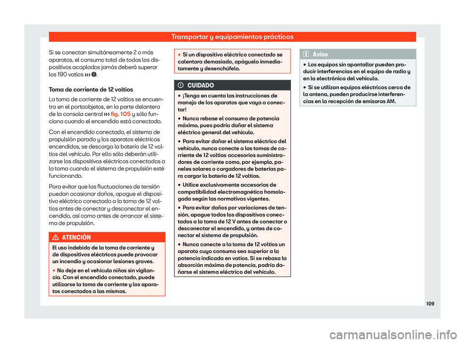 Seat Mii electric 2020 Manual de instrucciones (in Spanish) Transportar y equipamientos pr Seat Mii electric 2020 Manual de instrucciones (in Spanish) Transportar y equipamientos pr