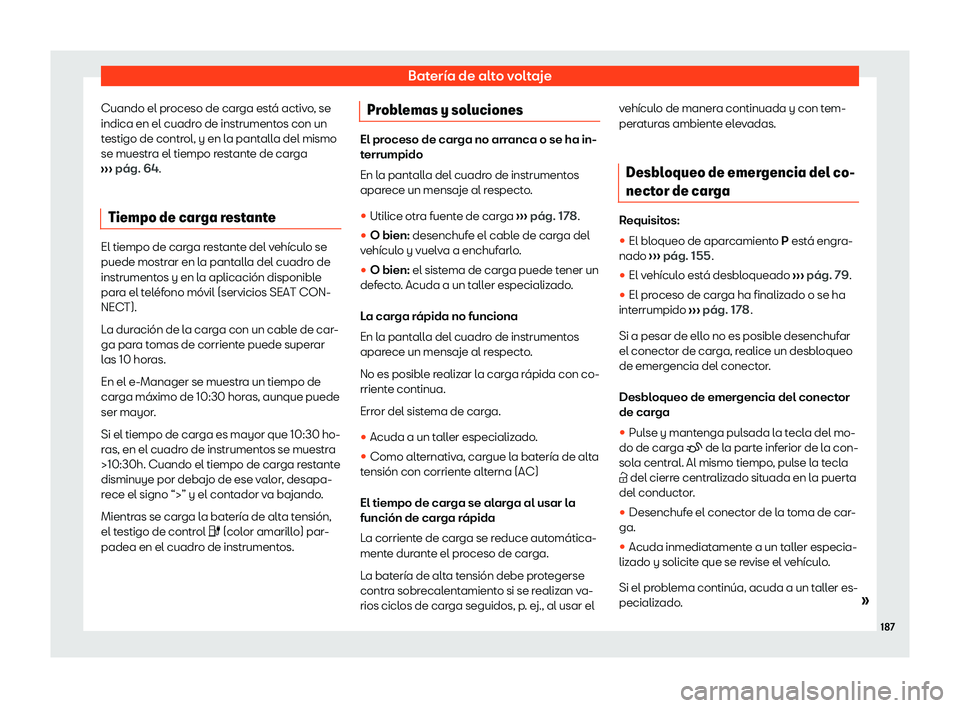 Seat Mii electric 2020 Manual de instrucciones (in Spanish) Bater Seat Mii electric 2020 Manual de instrucciones (in Spanish) Bater
