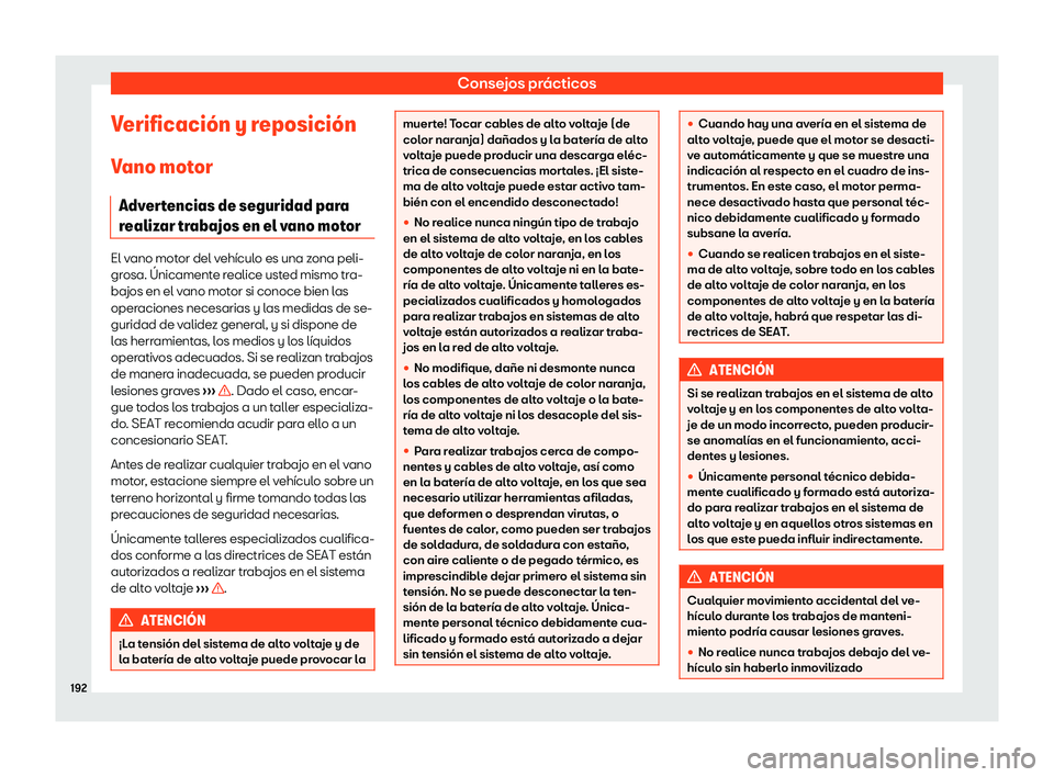 Seat Mii electric 2020 Manual de instrucciones (in Spanish) Consejos pr Seat Mii electric 2020 Manual de instrucciones (in Spanish) Consejos pr