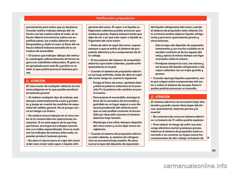 Seat Mii electric 2020 Manual de instrucciones (in Spanish) Verificaci Seat Mii electric 2020 Manual de instrucciones (in Spanish) Verificaci