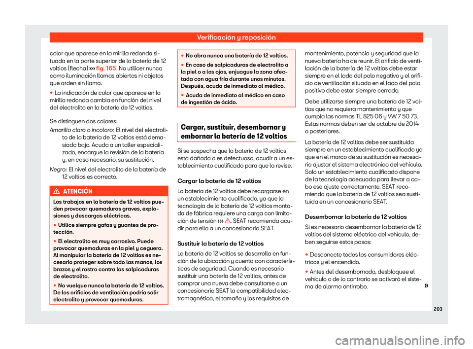 Seat Mii electric 2020 Manual de instrucciones (in Spanish) Verificaci Seat Mii electric 2020 Manual de instrucciones (in Spanish) Verificaci