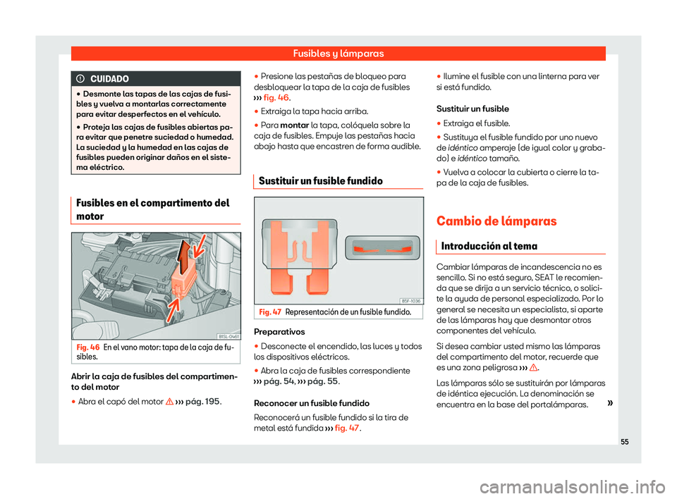 Seat Mii electric 2020  Manual de instrucciones (in Spanish) Fusibles y l