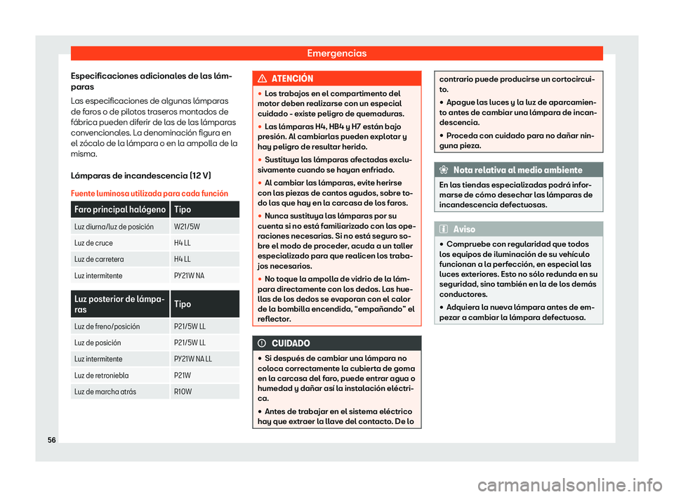 Seat Mii electric 2020  Manual de instrucciones (in Spanish) Emergencias
Especificaciones adicionales de las l