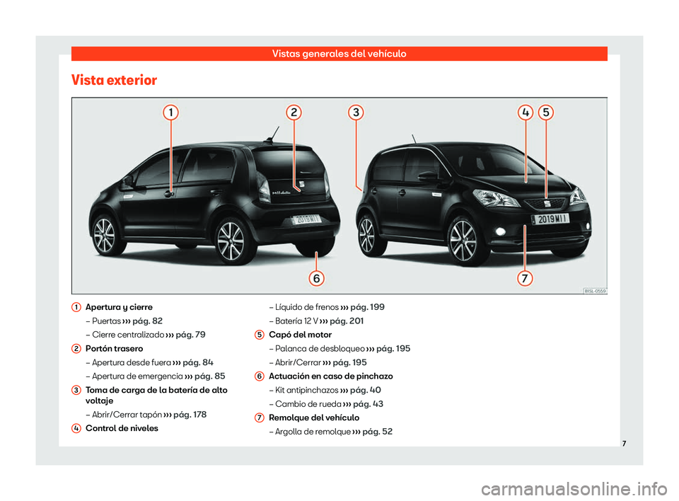 Seat Mii electric 2020  Manual de instrucciones (in Spanish) Vistas generales del veh