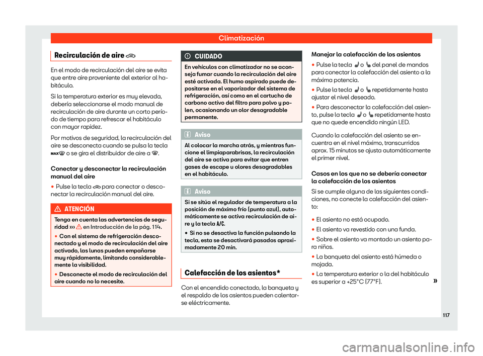 Seat Mii electric 2019  Manual de instrucciones (in Spanish) Climatizaci
