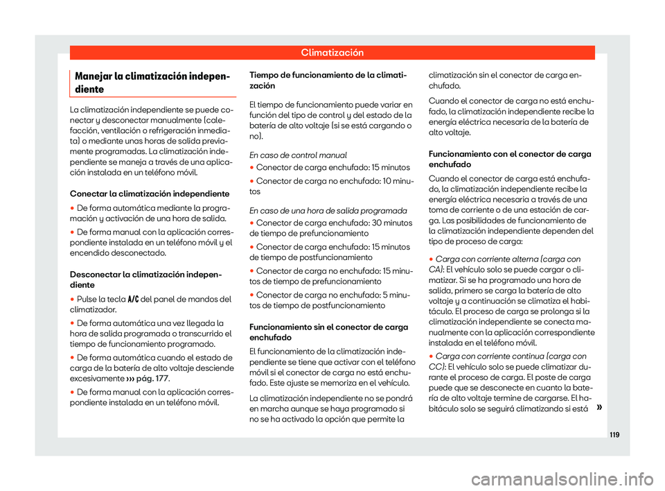 Seat Mii electric 2019  Manual de instrucciones (in Spanish) Climatizaci