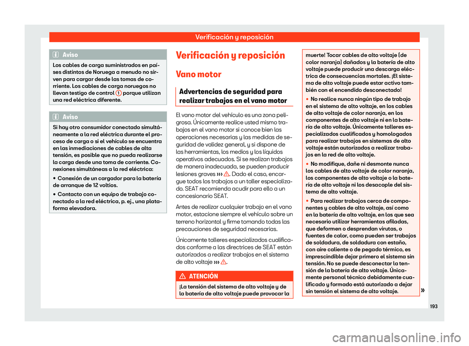 Seat Mii electric 2019 Manual de instrucciones (in Spanish) Verificaci Seat Mii electric 2019 Manual de instrucciones (in Spanish) Verificaci