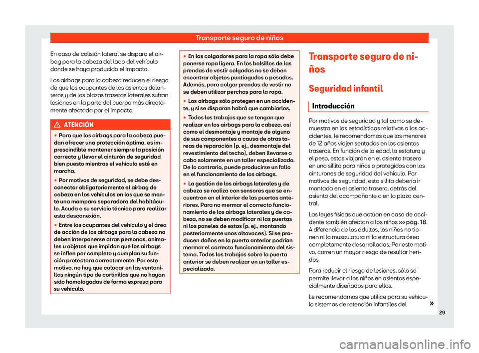 Seat Mii electric 2019  Manual de instrucciones (in Spanish) Transporte seguro de ni