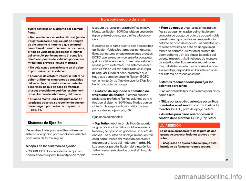 Seat Mii electric 2019  Manual de instrucciones (in Spanish) Transporte seguro de ni