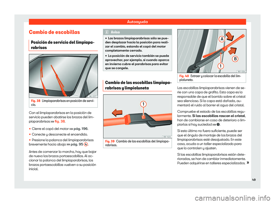 Seat Mii electric 2019  Manual de instrucciones (in Spanish) Autoayuda
Cambio de escobillas P osici