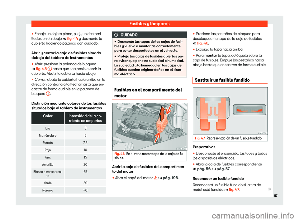 Seat Mii electric 2019  Manual de instrucciones (in Spanish) Fusibles y l
