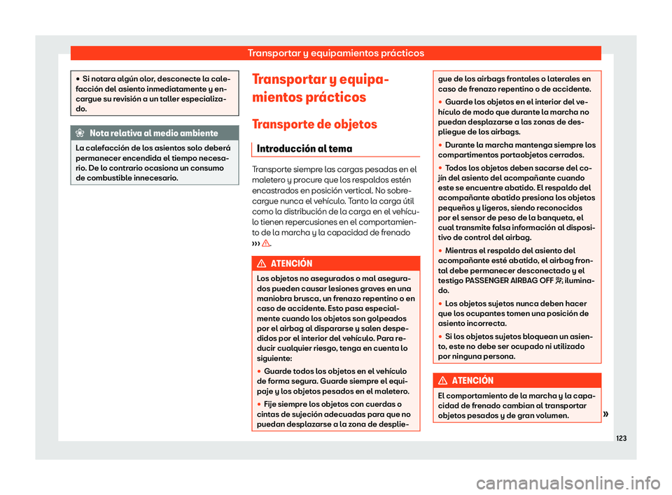 Seat Mii electric 2018  Manual de instrucciones (in Spanish) Transportar y equipamientos pr