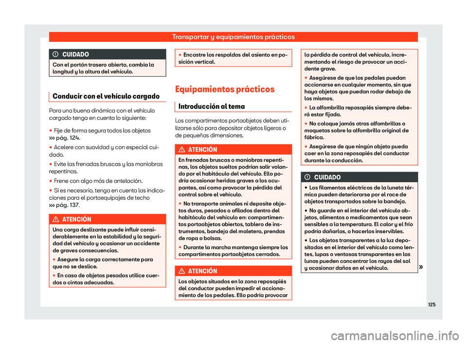 Seat Mii electric 2018  Manual de instrucciones (in Spanish) Transportar y equipamientos pr