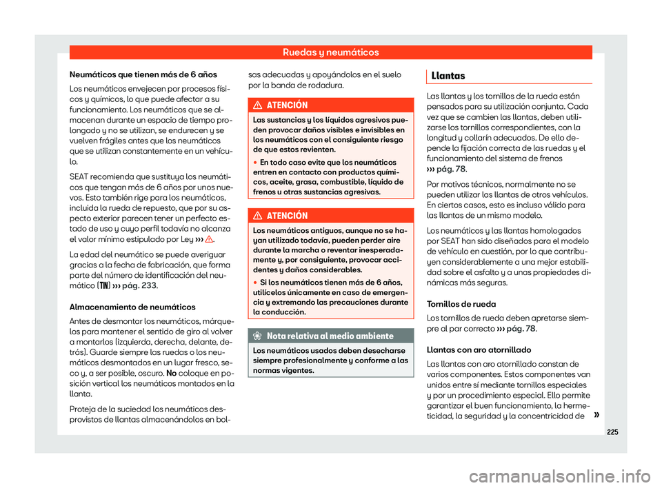 Seat Mii electric 2018 Manual de instrucciones (in Spanish) Ruedas y neum Seat Mii electric 2018 Manual de instrucciones (in Spanish) Ruedas y neum