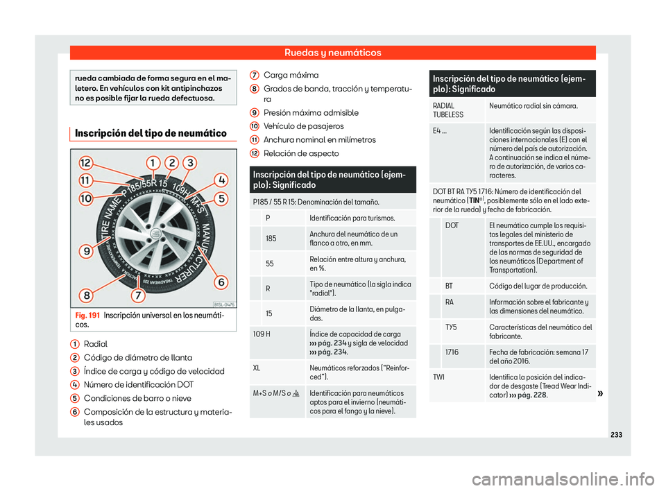 Seat Mii electric 2018  Manual de instrucciones (in Spanish) Ruedas y neum