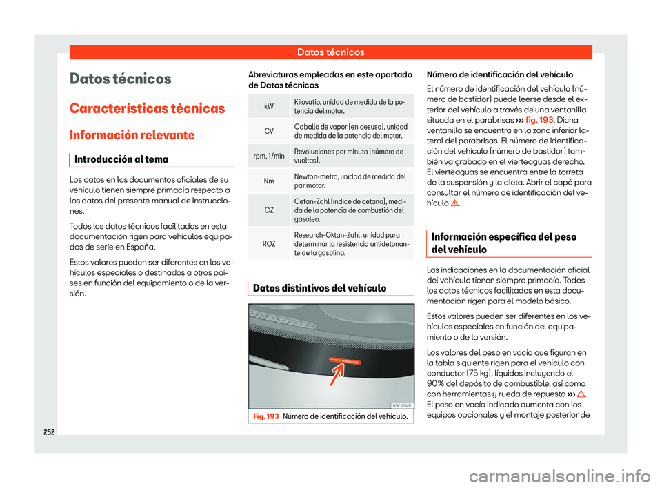Seat Mii electric 2018 Manual de instrucciones (in Spanish) Datos t Seat Mii electric 2018 Manual de instrucciones (in Spanish) Datos t