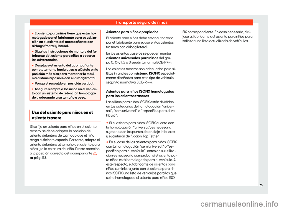Seat Mii electric 2018  Manual de instrucciones (in Spanish) Transporte seguro de ni