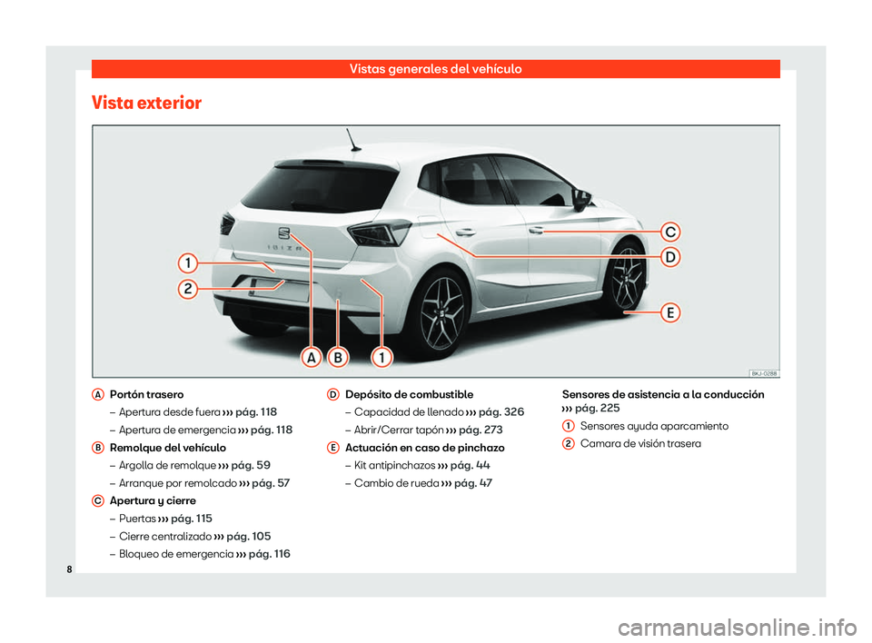 Seat Ibiza 2020  Manual de instrucciones (in Spanish) Vistas generales del vehículo
Vista exterior Portón trasero
�