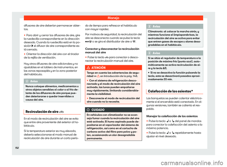Seat Ibiza 2019  Manual de instrucciones (in Spanish) Manejo
difusores de aire deber