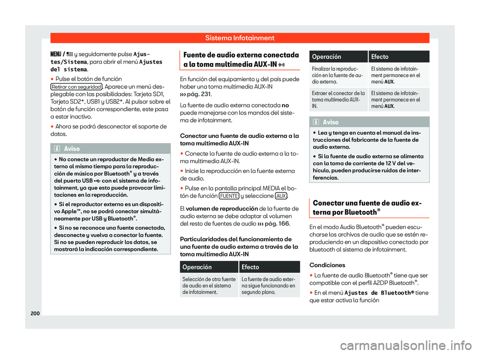 Seat Ibiza 2019  Manual de instrucciones (in Spanish) Sistema Infotainment
���� �  � y seguidament e pul
se �A�j�u�s�-
�t�e�s�/�S�i�s�t�e�m�a , par
a abrir el men