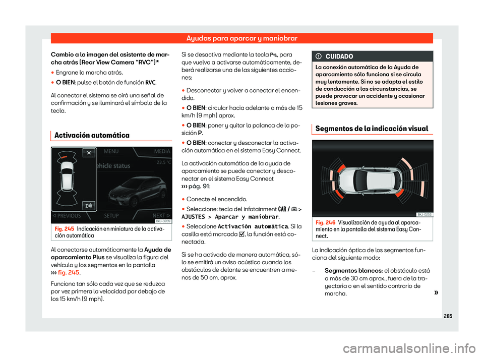 Seat Ibiza 2019  Manual de instrucciones (in Spanish) Ayudas para aparcar y maniobrar
Cambio a la imagen del asistente de mar-
cha atr 