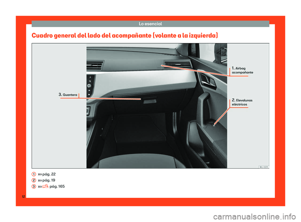 Seat Ibiza 2018  Manual de instrucciones (in Spanish) Lo esencial
Cuadro general del lado del acompa