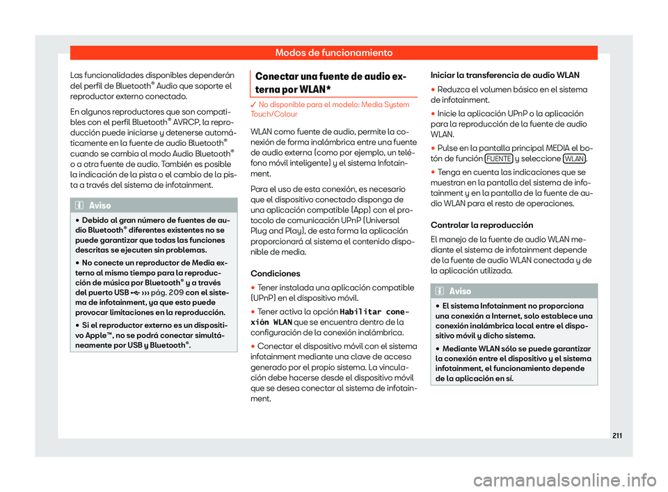 Seat Ibiza 2018  Manual de instrucciones (in Spanish) Modos de funcionamiento
Las funcionalidades disponibles depender